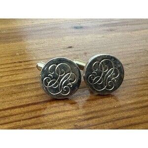 Vintage Estate Initial Mongram Round Silver Tone Cufflinks Set of 2 Pair